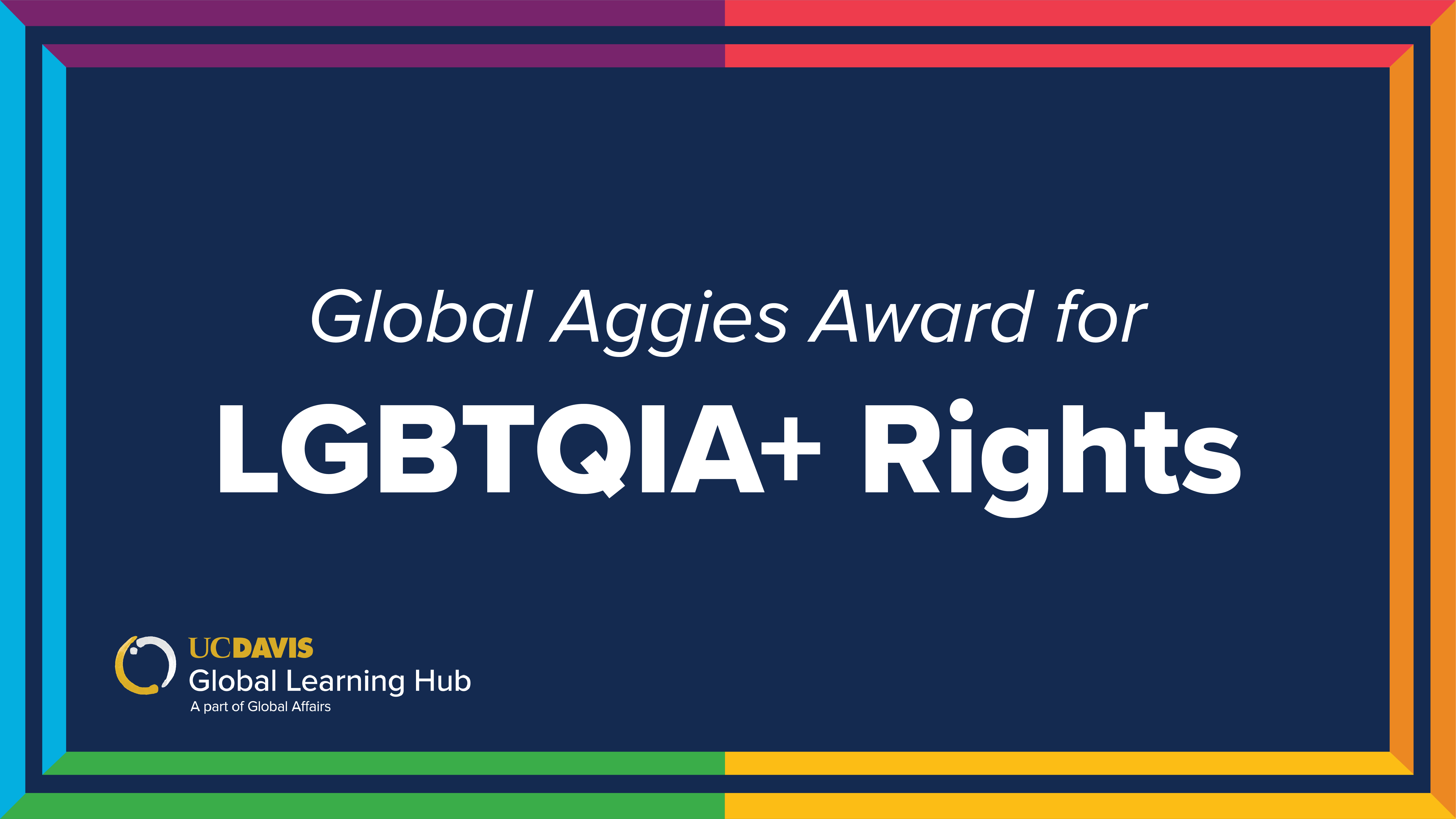 Graphic with text: "Global Aggies Award for LGBTGIA+ Rights