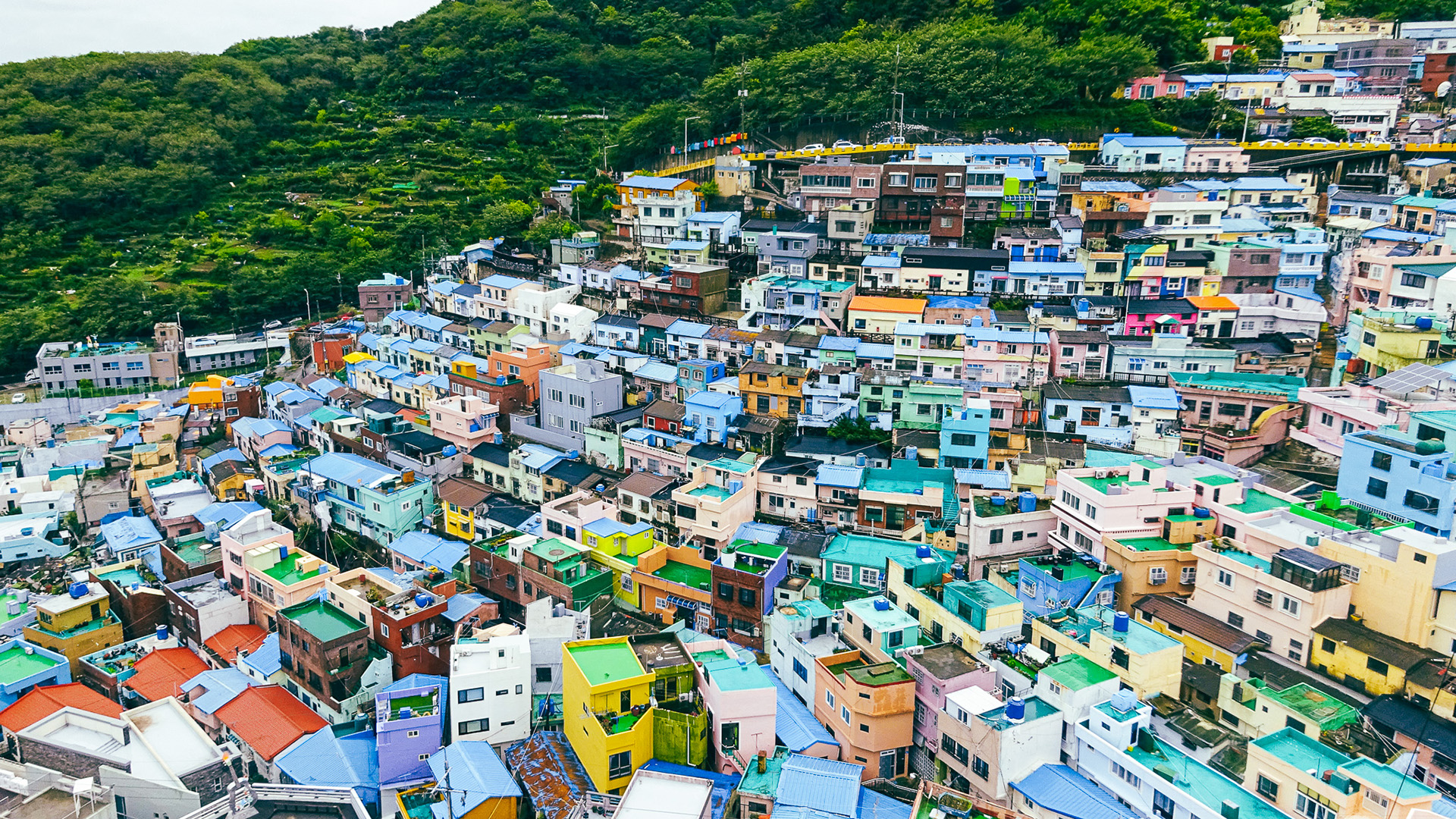 A sea of colorful house on a hill in South Korea