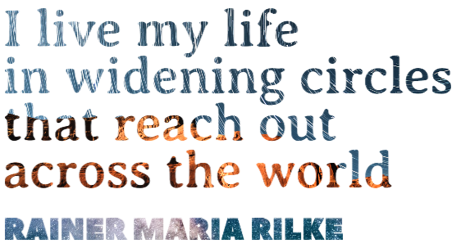Graphic with text: "I live my life in widening circles that reach out across the world" by Rainer Maria Rilke
