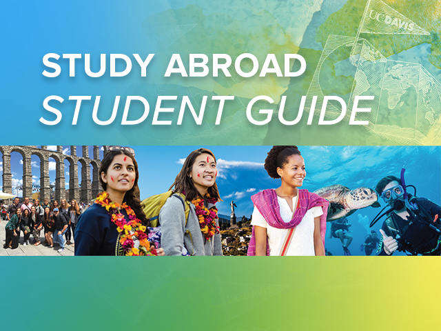 Graphic for Study Abroad Student Guide; image includes photos of students studying abroad