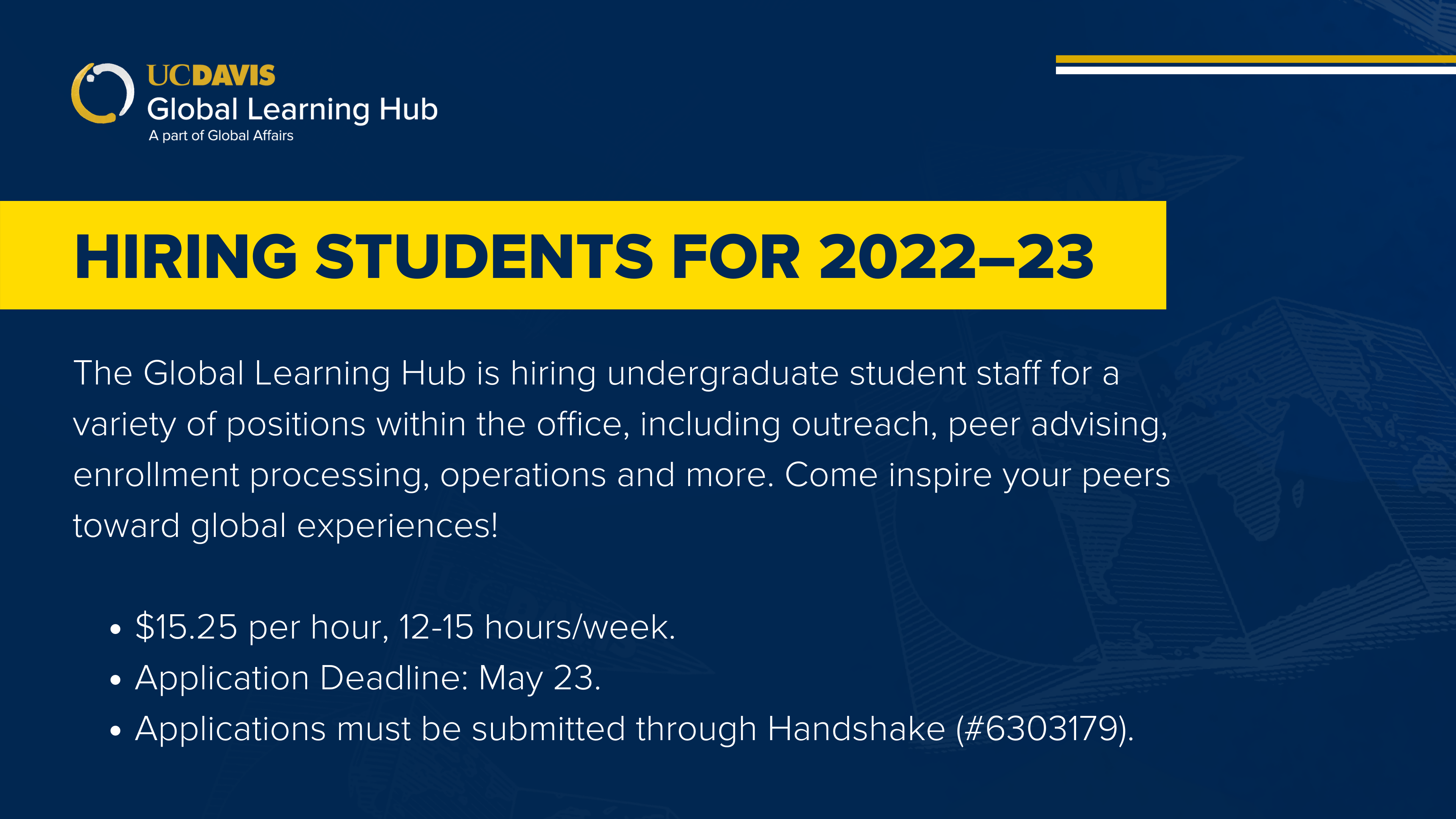 Graphic: Global Learning Hub Hiring Students2022-23
