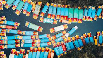 birds-eye view of boats on the water