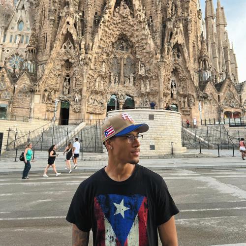 Comeaux stands in front of the Sagrada Familia in Barcelona, Spain.