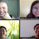 Zoom photo with four students faces, all smiling