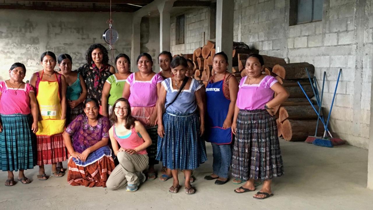 Graduate student Madeline Weeks and Karla Rueda McNeil of Cru Chocolate pose with members of the Red de Mujeres, a women's network in Guatemala Graduate student Madeline Weeks and Karla Rueda McNeil of Cru Chocolate pose with members of the Red de Mujeres, a women's network in Guatemala